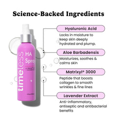 Timeless Skin Care hyaluronic acid mist close-up highlighting deep hydration.