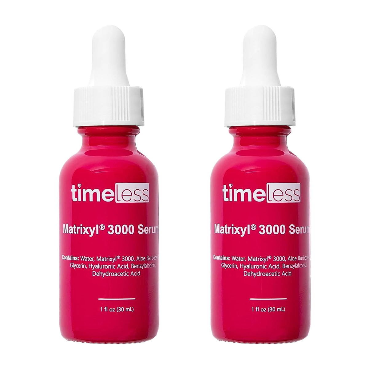 Timeless Skin Care Matrixyl 3000 serum bottle for daily hydration and elasticity support.
