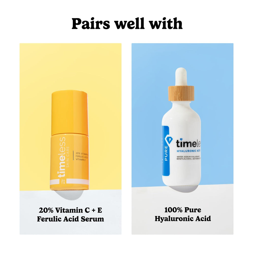 Flat lay with Timeless Matrixyl Synthe’6 Serum bottle for a skincare routine