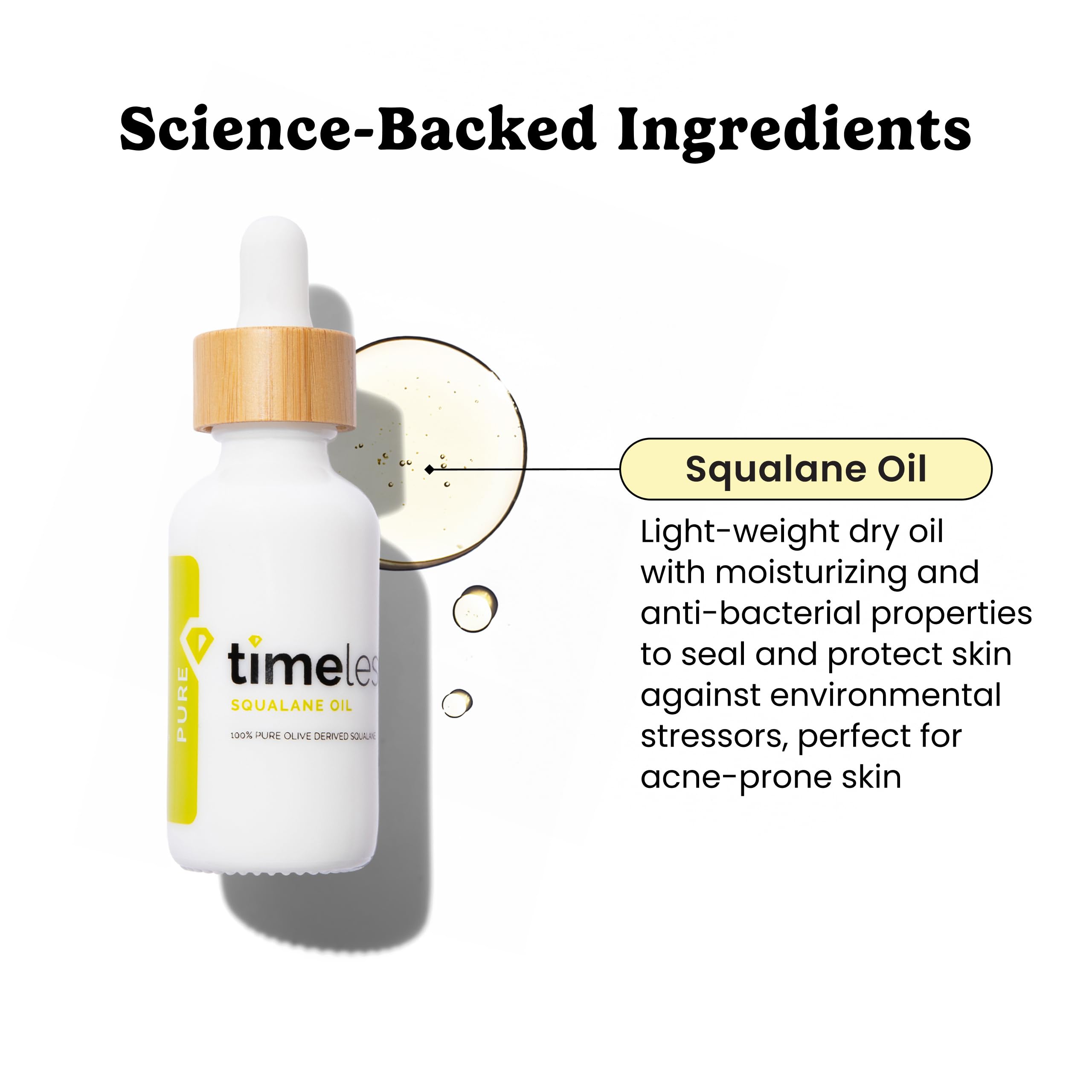 Timeless Skin Care Squalane Oil dropper for precise, gentle moisturization