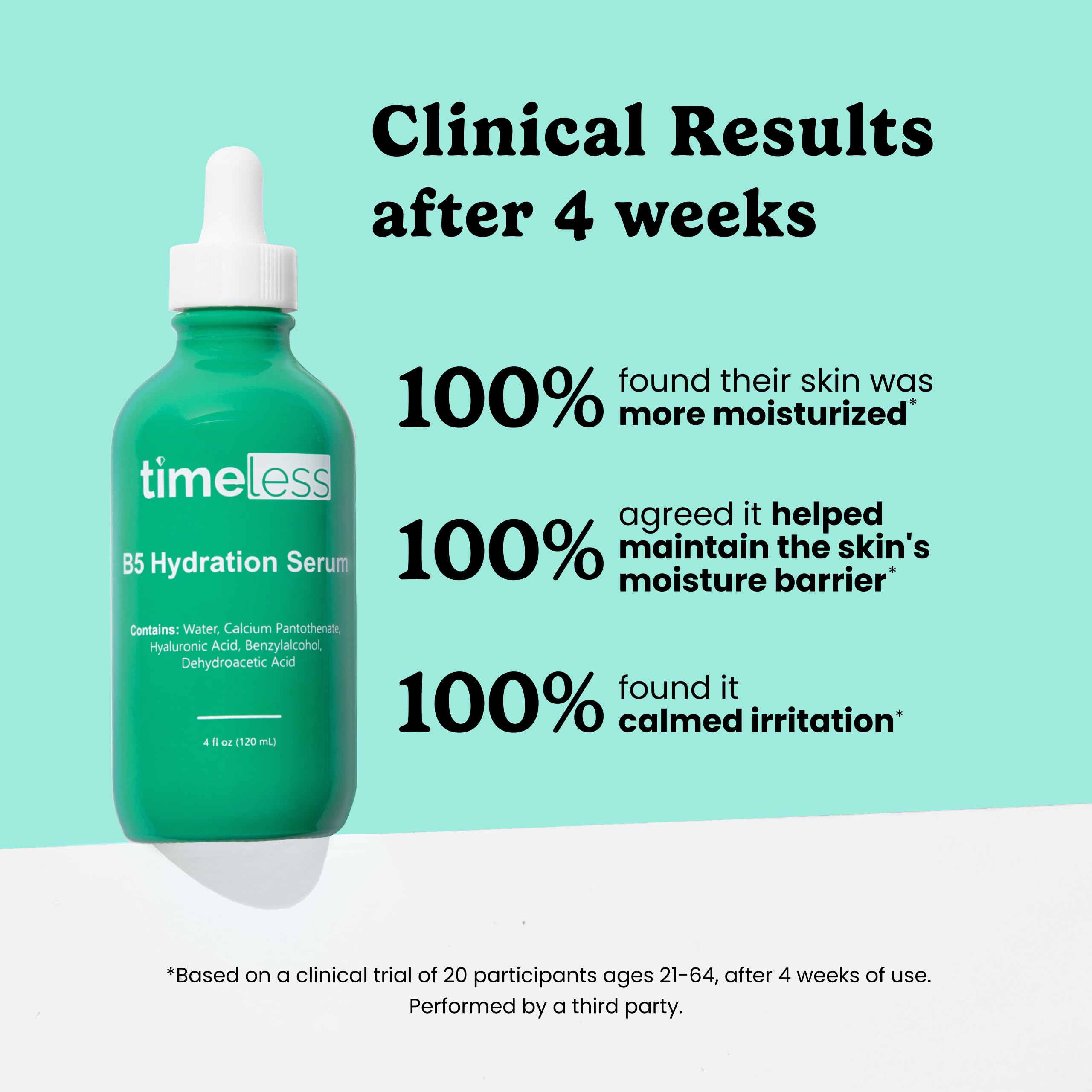 Timeless Skin Care Vitamin B5 Serum drops illustrate easy daily application on clean skin.