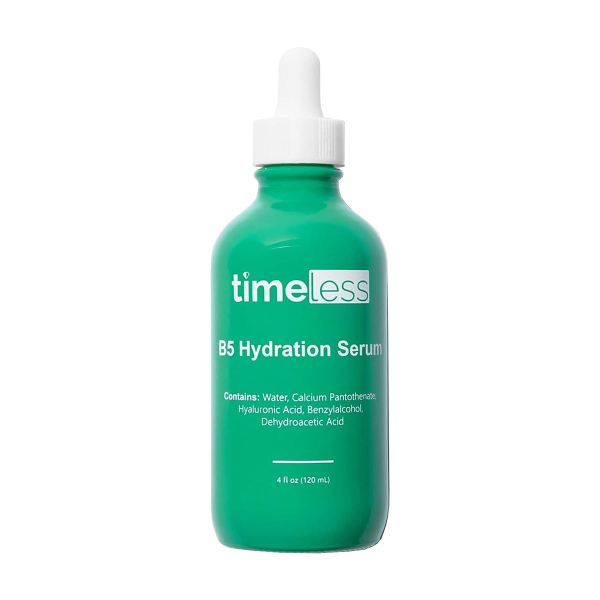 Timeless Skin Care Vitamin B5 Serum bottle closeup showing a lightweight, oil-free hydrator.