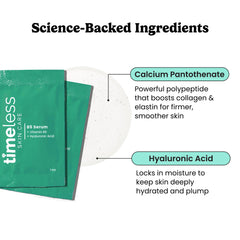 Close-up of Timeless Skin Care Vitamin B5 Serum drops highlighting hydrating hyaluronic acid