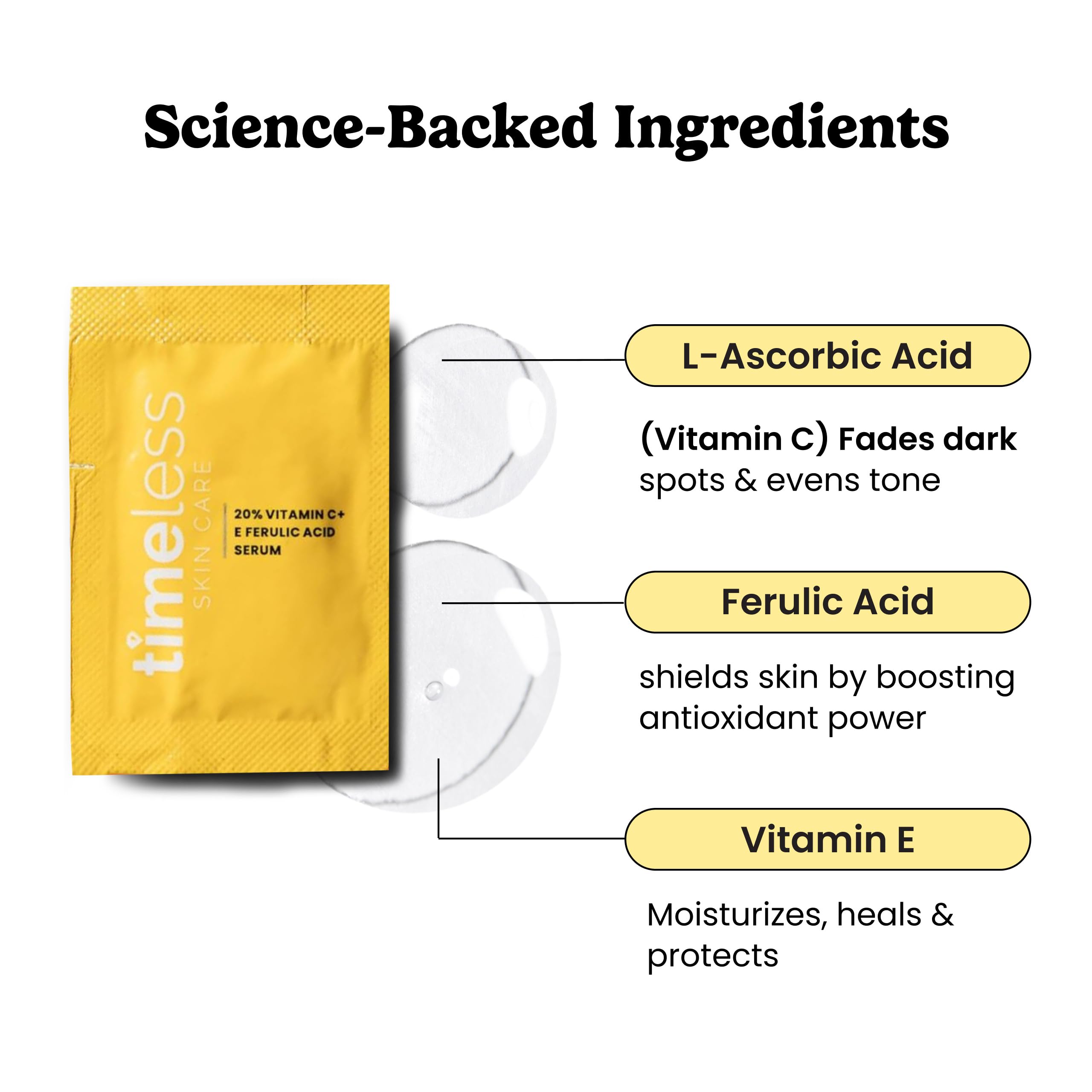 Timeless Skin Care Vitamin C Serum single-use pouch ready for daily application.