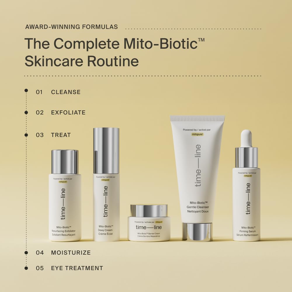 Timeline Mito-Biotic product on a travel bag, ready for on-the-go skincare.