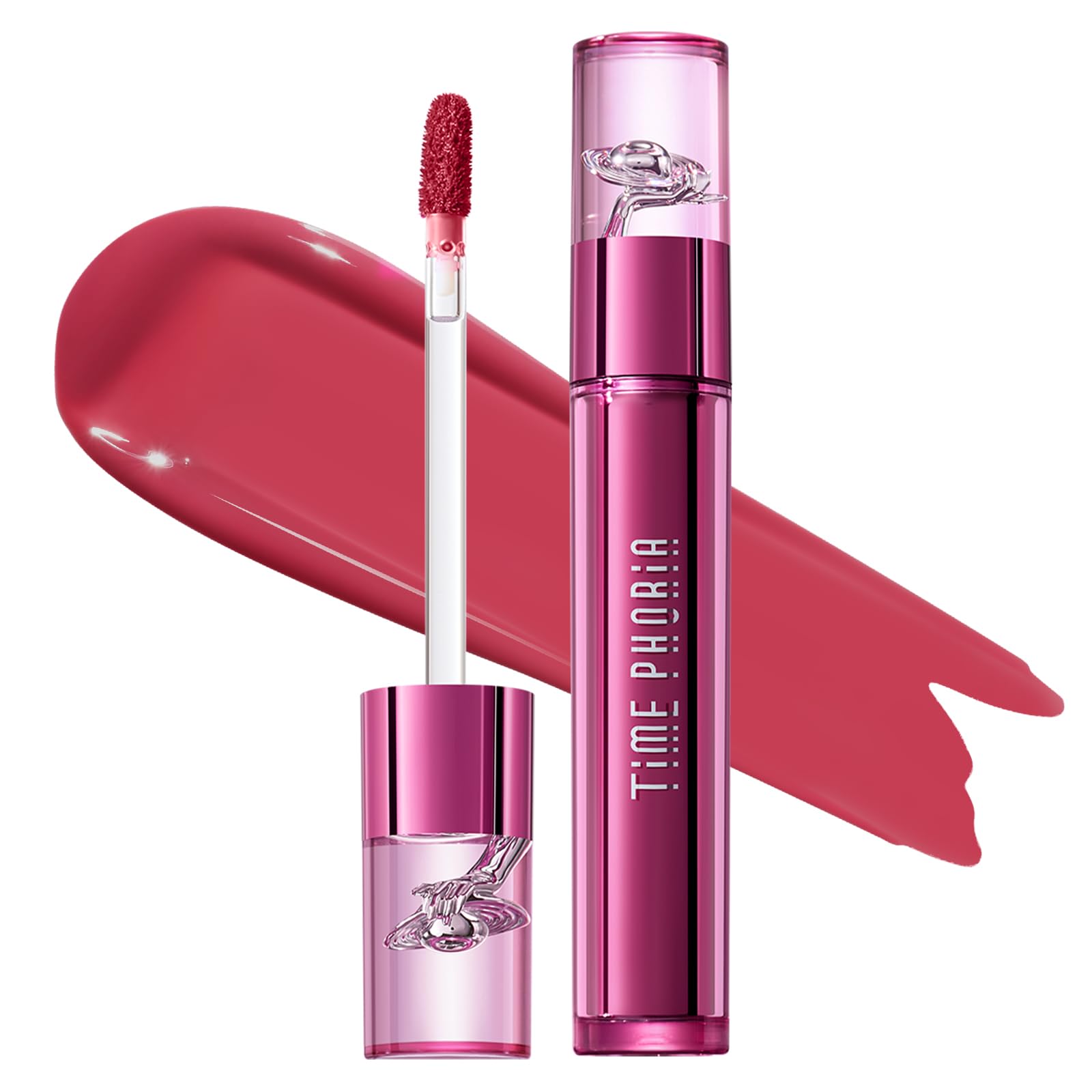 TIMEPHORIA Altera lip tint 011 Quiver swatch: glossy to soft matte finish