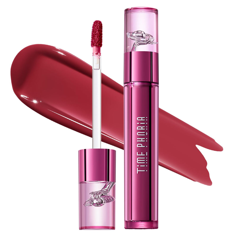TIMEPHORIA Altera Lip Tint 015 Flare packaging view shows glossy-to-matte transformation