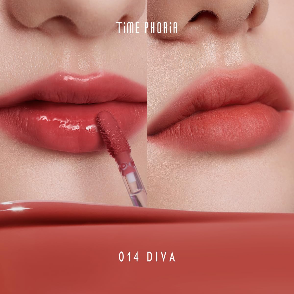 Timephoria Altera Lip Tint Diva glossy-to-matte transition for two looks in one swipe