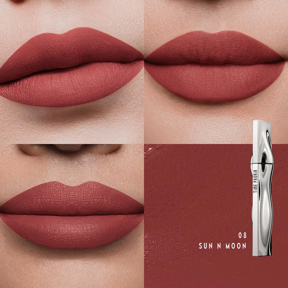 TIMEPHORIA Eternal Lip Matte 08 Avaris application close-up for one-swipe color payoff