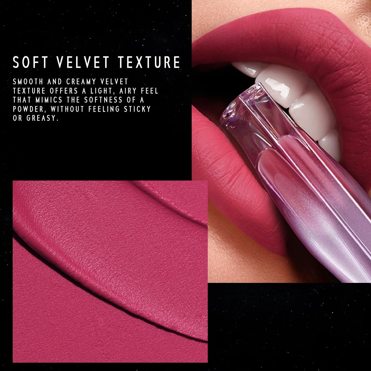 TIMEPHORIA Nebula Velvet Lip Cream moisture balance swatch emphasizes comfortable wear