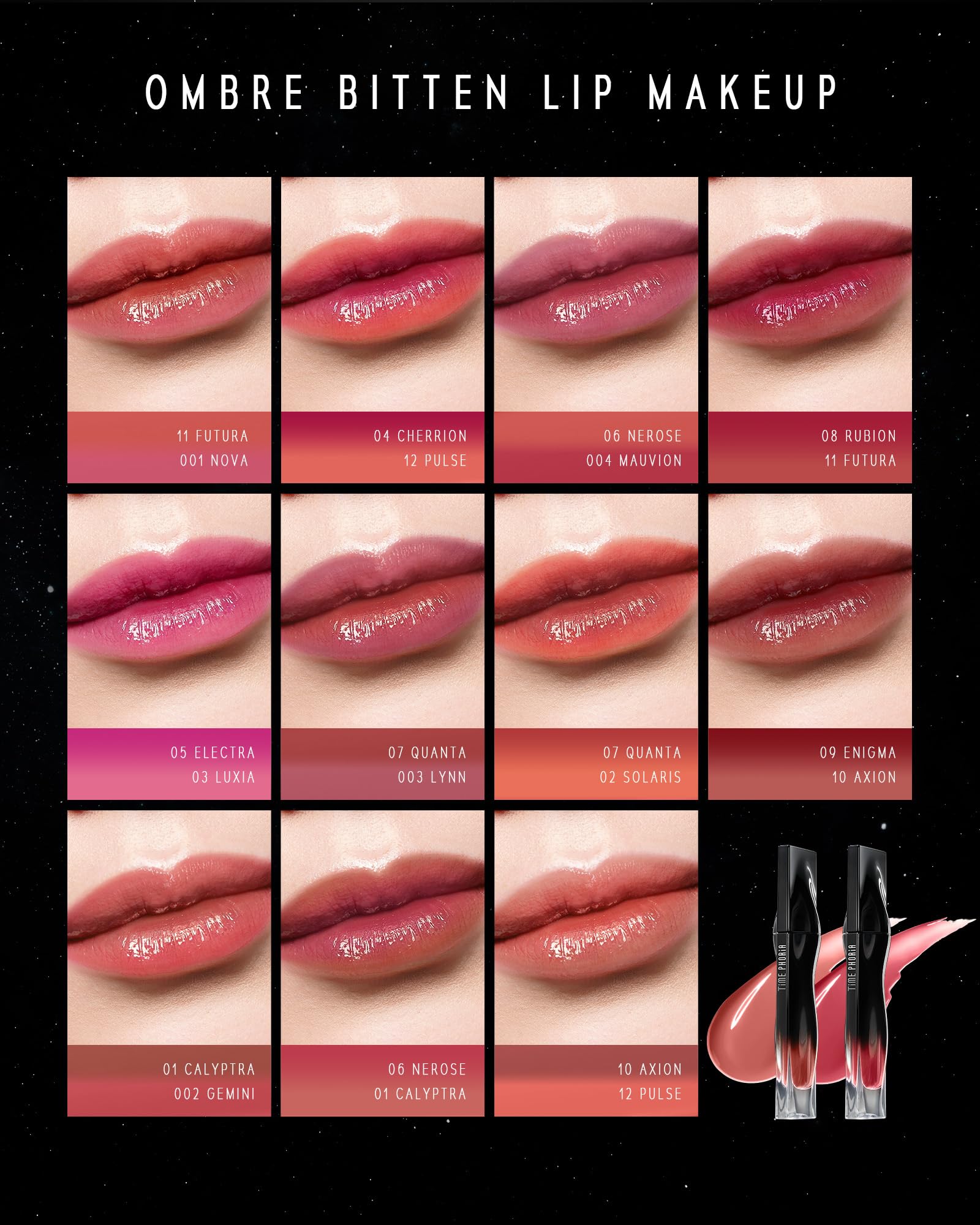 Timephoria Stellar Dust Lip Stain 004 Mauvion color payoff for everyday wear.