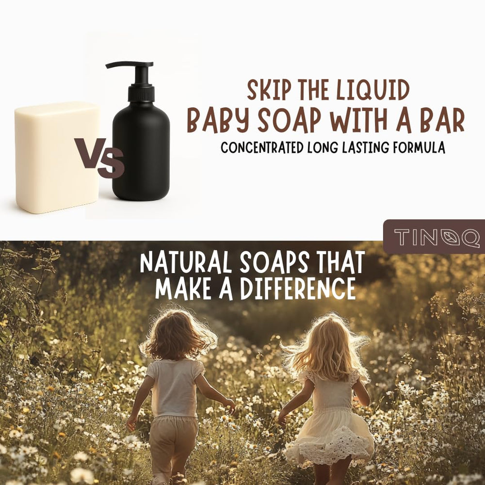 TINOQ fragrance-free baby bar soap sustainable aluminum packaging.
