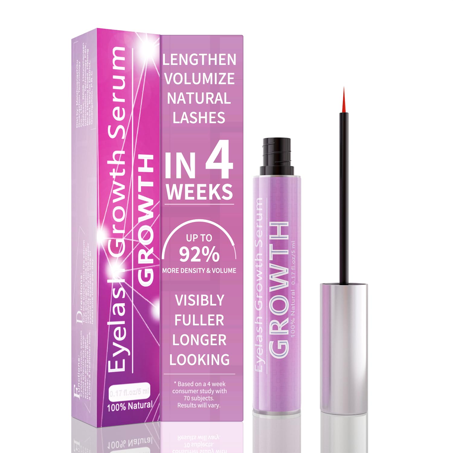 Tinclen eyelash serum bottle closeup showing the natural formula for daily lash care.