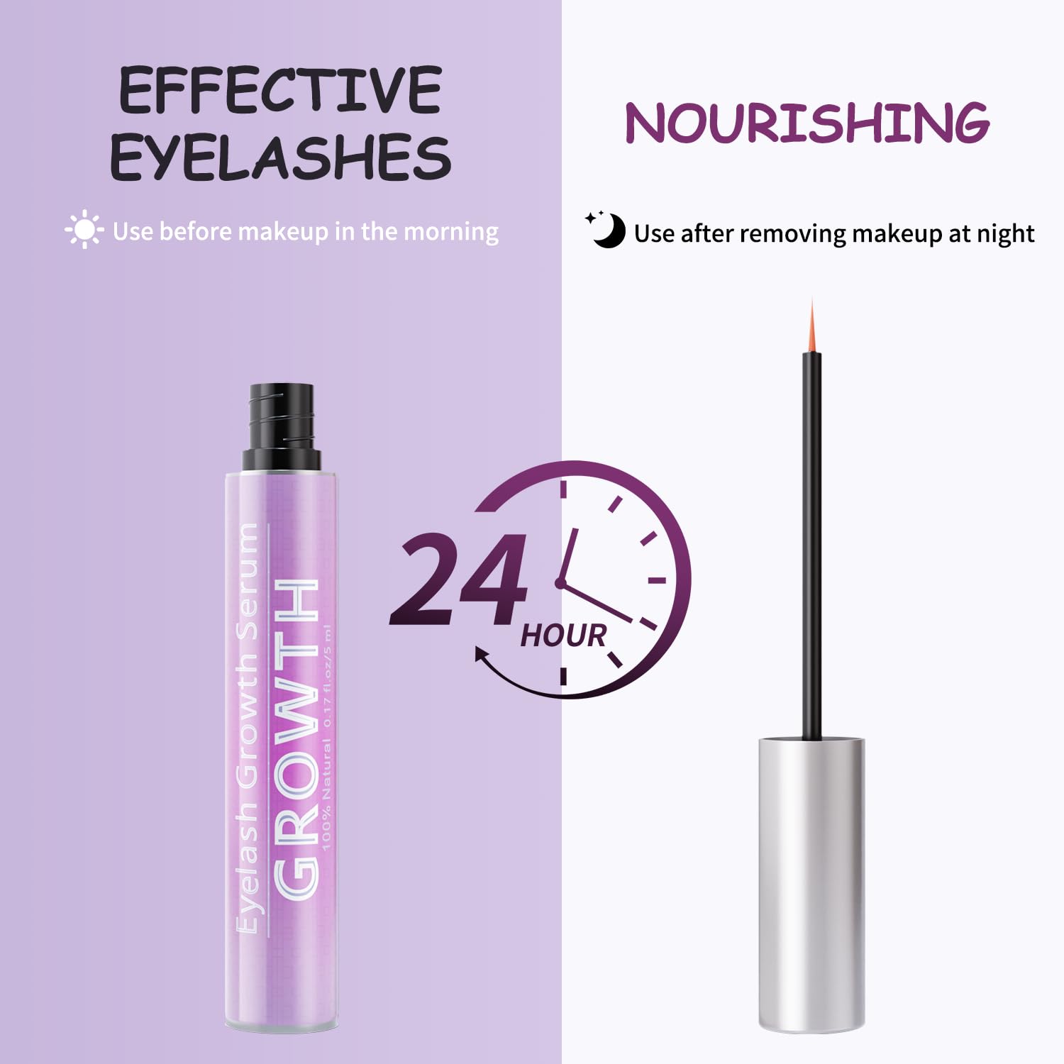 Tinclen eyelash serum natural ingredients label emphasizing nourishing formula for healthier-looking lashes.