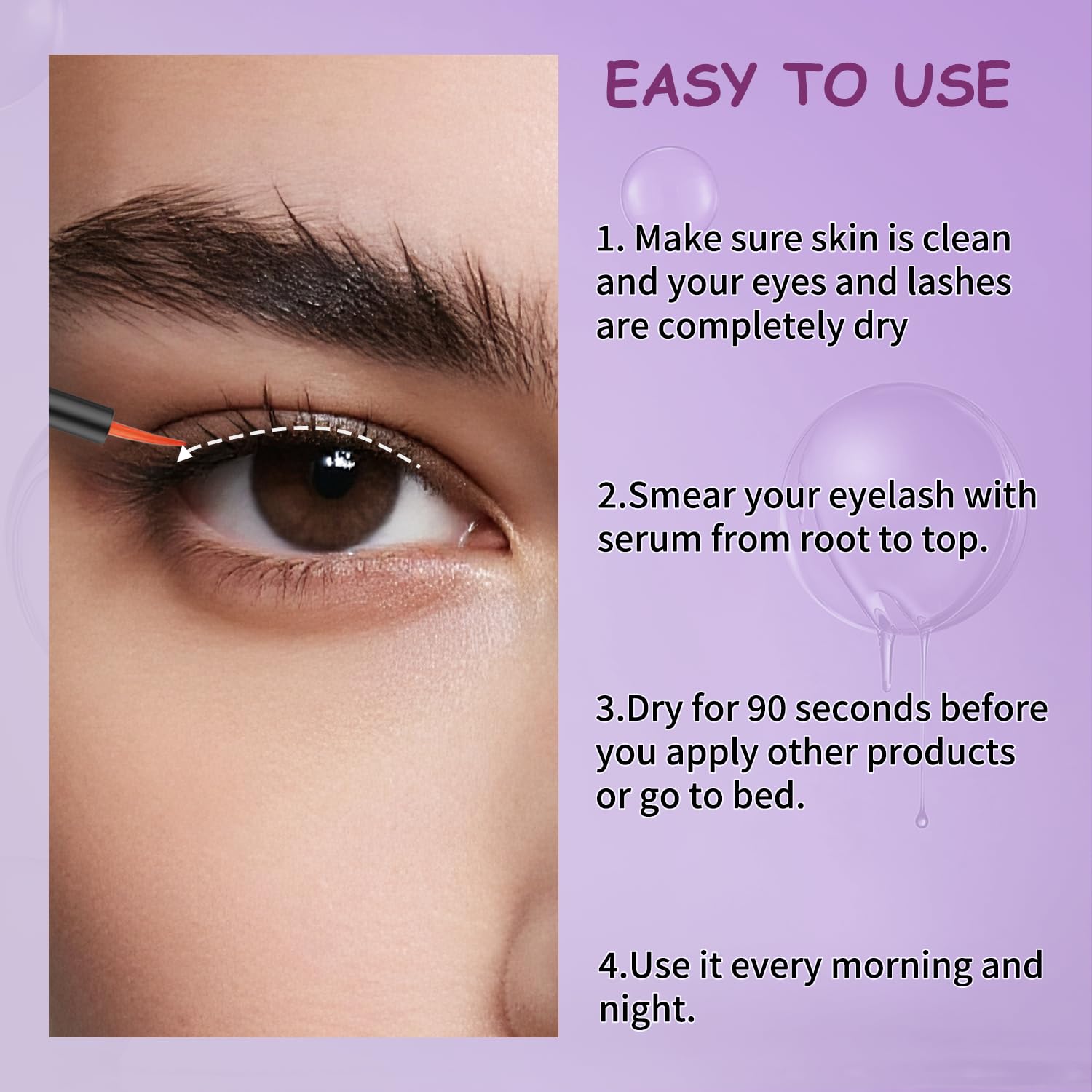 Tinclen eyelash serum upper lash application capturing a clean line for even nourishment.
