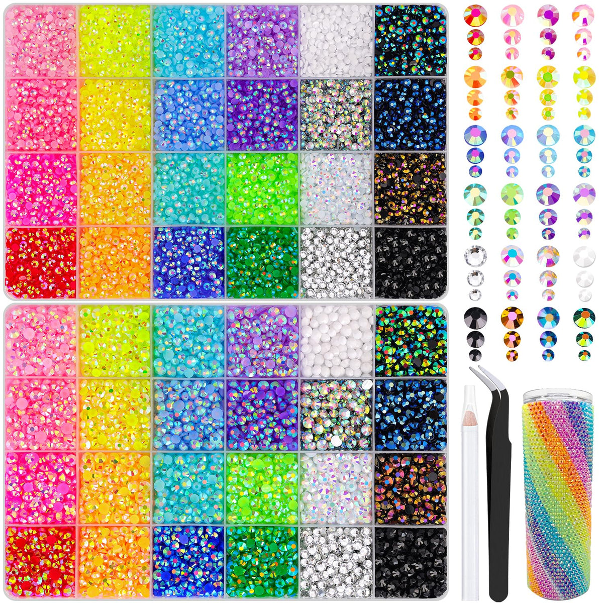 TINKRSTUFF two-box rhinestones set with 24 grids for organized crafting and color variety