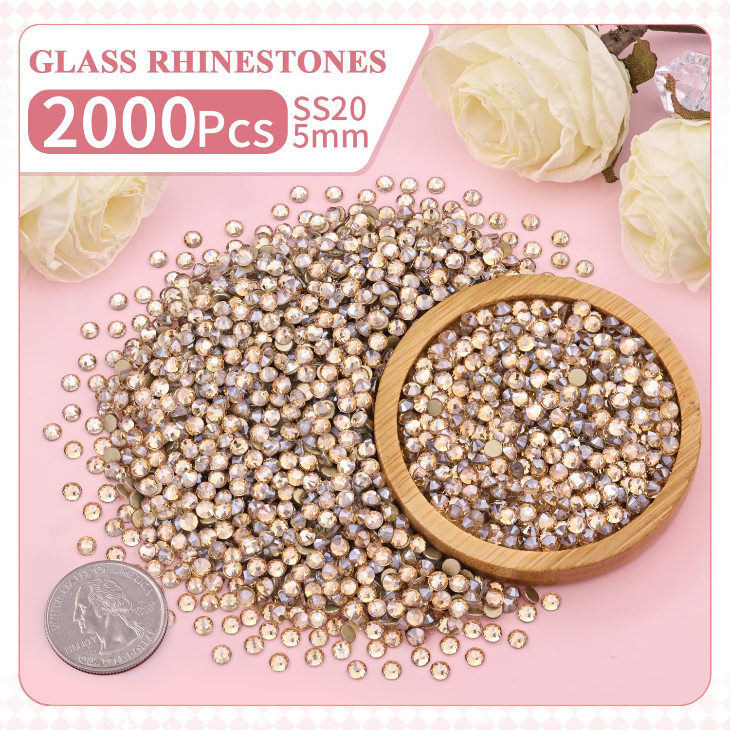 TINKRSTUFF champagne colored flatback crystals for glossy shoes and accessories embellishments.