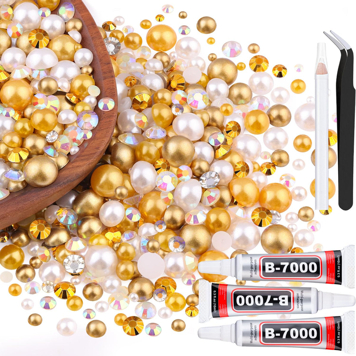 TINKRSTUFF 80g flatback pearls and rhinestones set for versatile crafts and nail art.