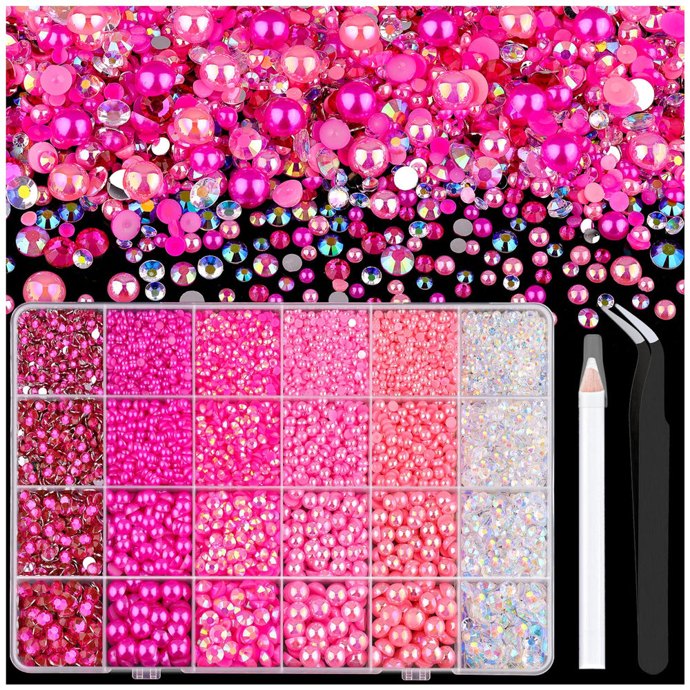 TINKRSTUFF 9000pcs flatback pearls and rhinestones box, ideal for versatile crafts and nails.
