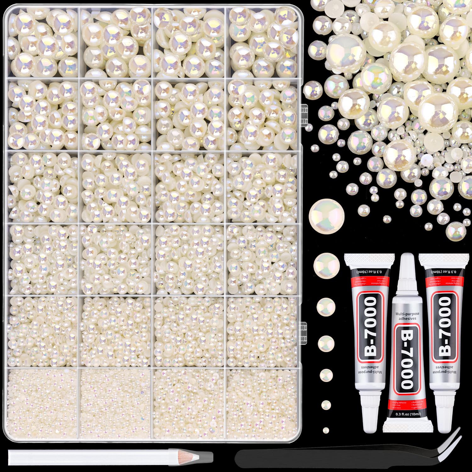 TINKRSTUFF beige AB pearls 2mm grid for delicate nail art and precise embellishments.