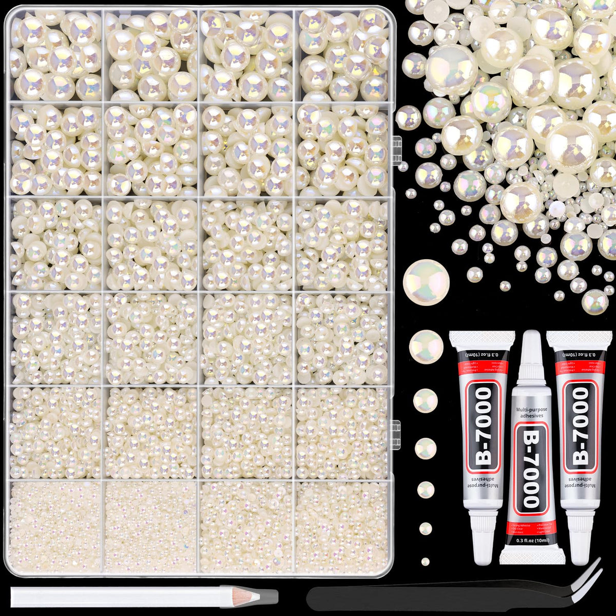 TINKRSTUFF beige AB pearls 2mm grid for delicate nail art and precise embellishments.
