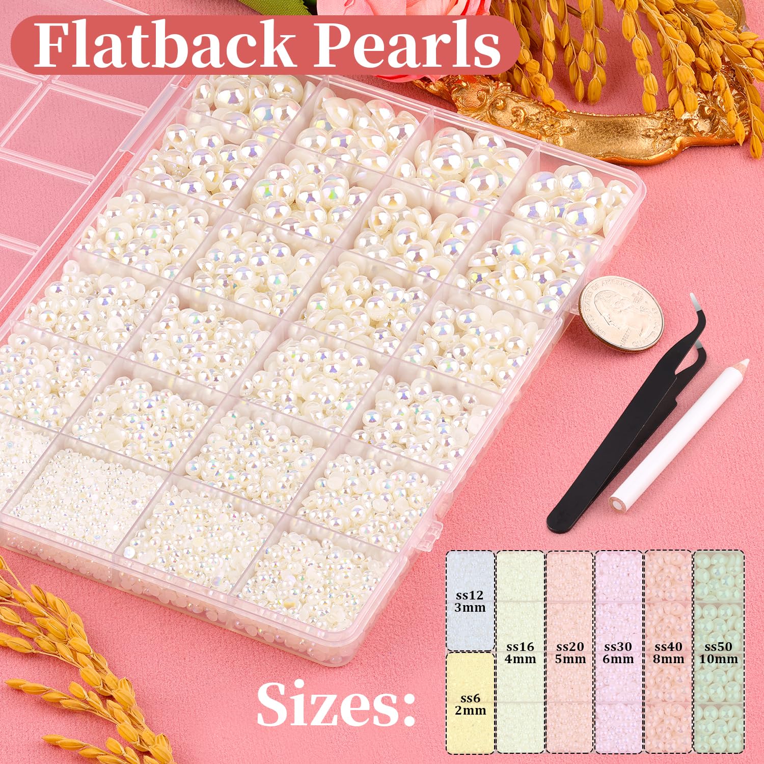 TINKRSTUFF beige AB pearls 3mm grid ideal for subtle accent beads on garments.