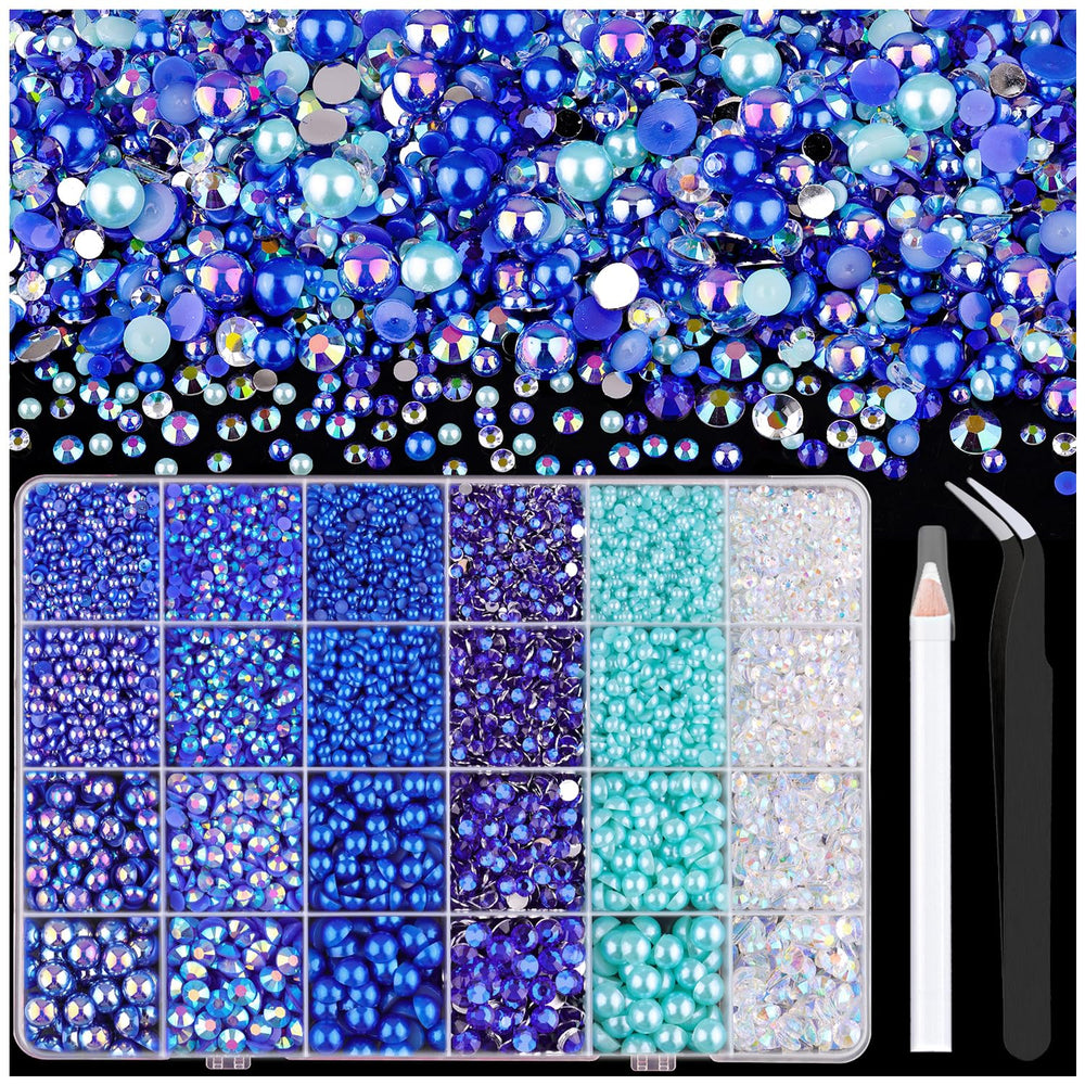 TINKRSTUFF dark-blue flatback pearls and rhinestones kit for elegant nail art and crafts.
