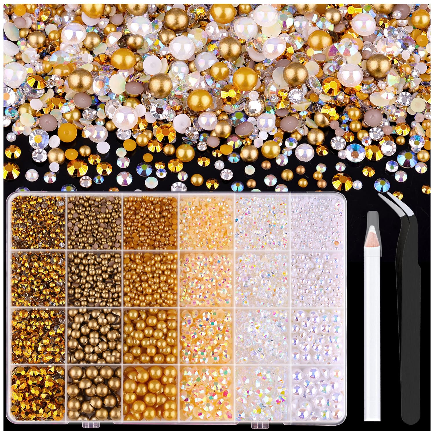 TINKRSTUFF flatback pearls and rhinestones kit displayed for versatile crafts and nail art