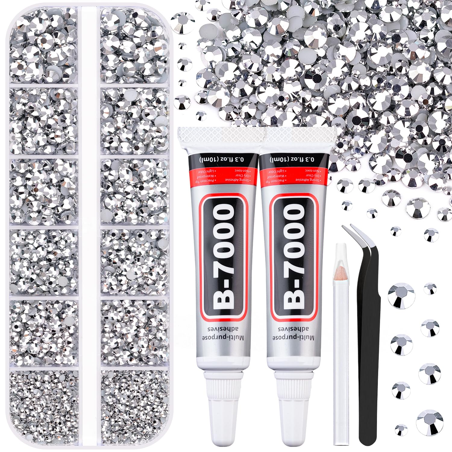 TINKRSTUFF flatback rhinestones box with 12 grid sizes for versatile DIY crafts
