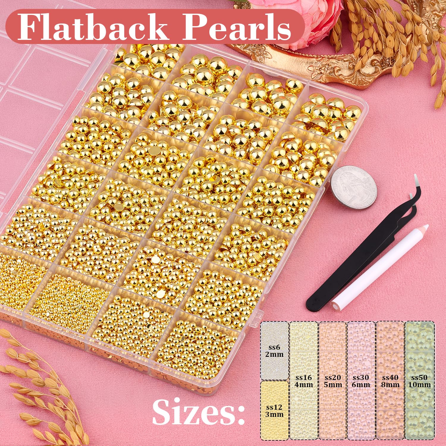 TINKRSTUFF gold flat-back pearls 3mm enhance nails and small embellishments.