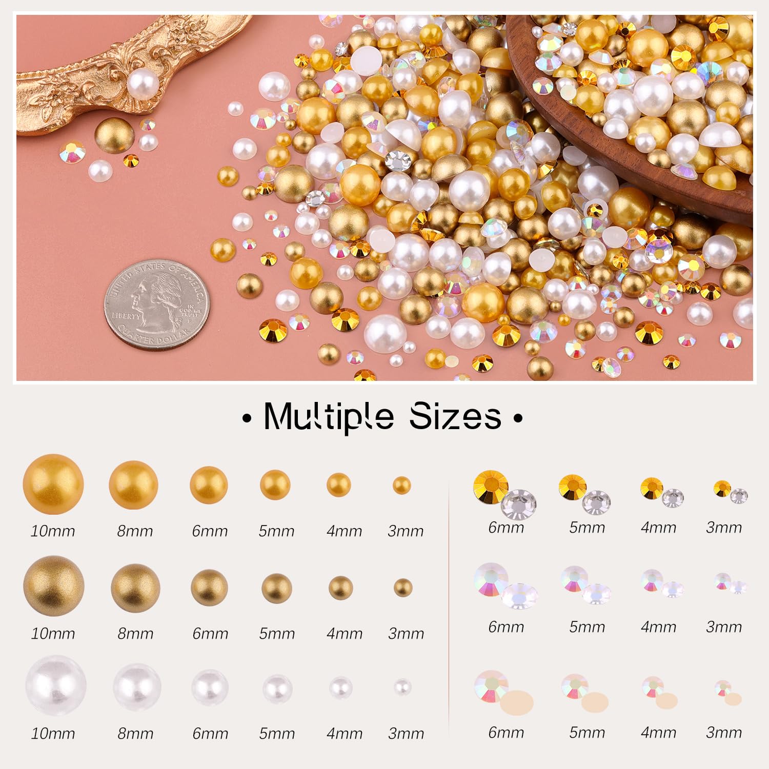 TINKRSTUFF half pearls 3-10mm variety for nail art and decorations.