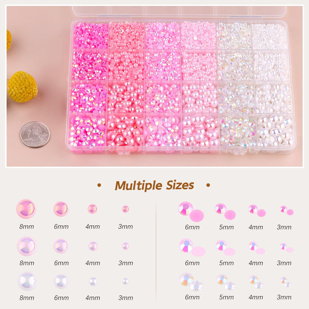 TINKRSTUFF half pearls 3–8 mm in pink and white for nails and crafts.