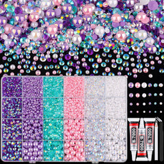 TINKRSTUFF kit box with flatback pearls and rhinestones for DIY decor and nails.