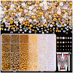 TINKRSTUFF mixed-size pearls and rhinestones ideal for nail art and crafts.