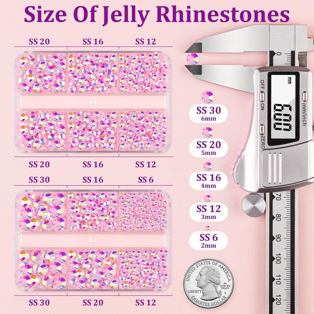 TINKRSTUFF jelly rhinestones show varied sizes for precise decorations.