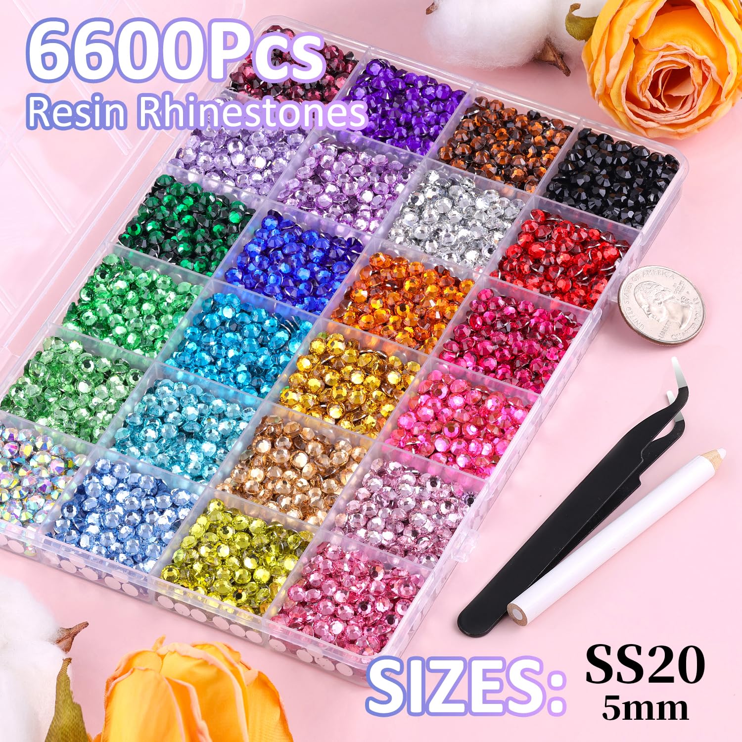 TINKRSTUFF rhinestones kit includes tweezers and pickup pen for precise placement.