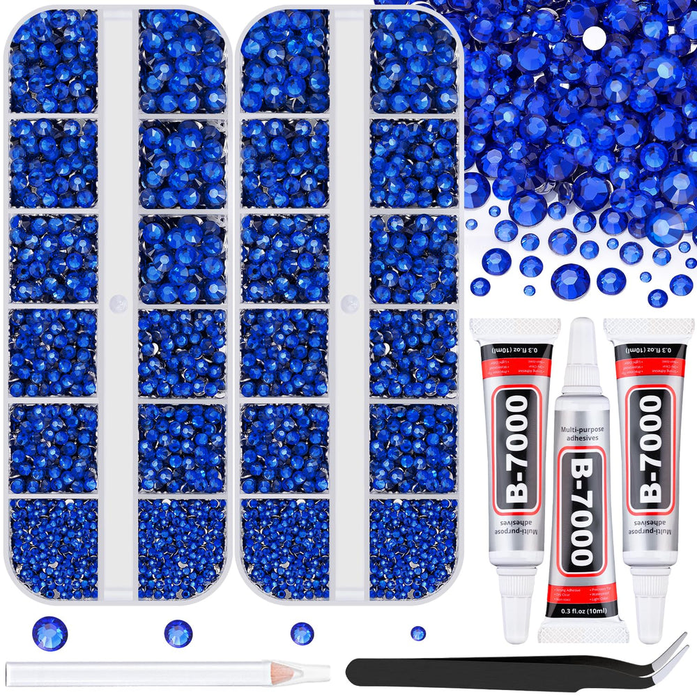 TINKRSTUFF royal blue 2mm flatback rhinestones on grid, ideal for DIY crafts.