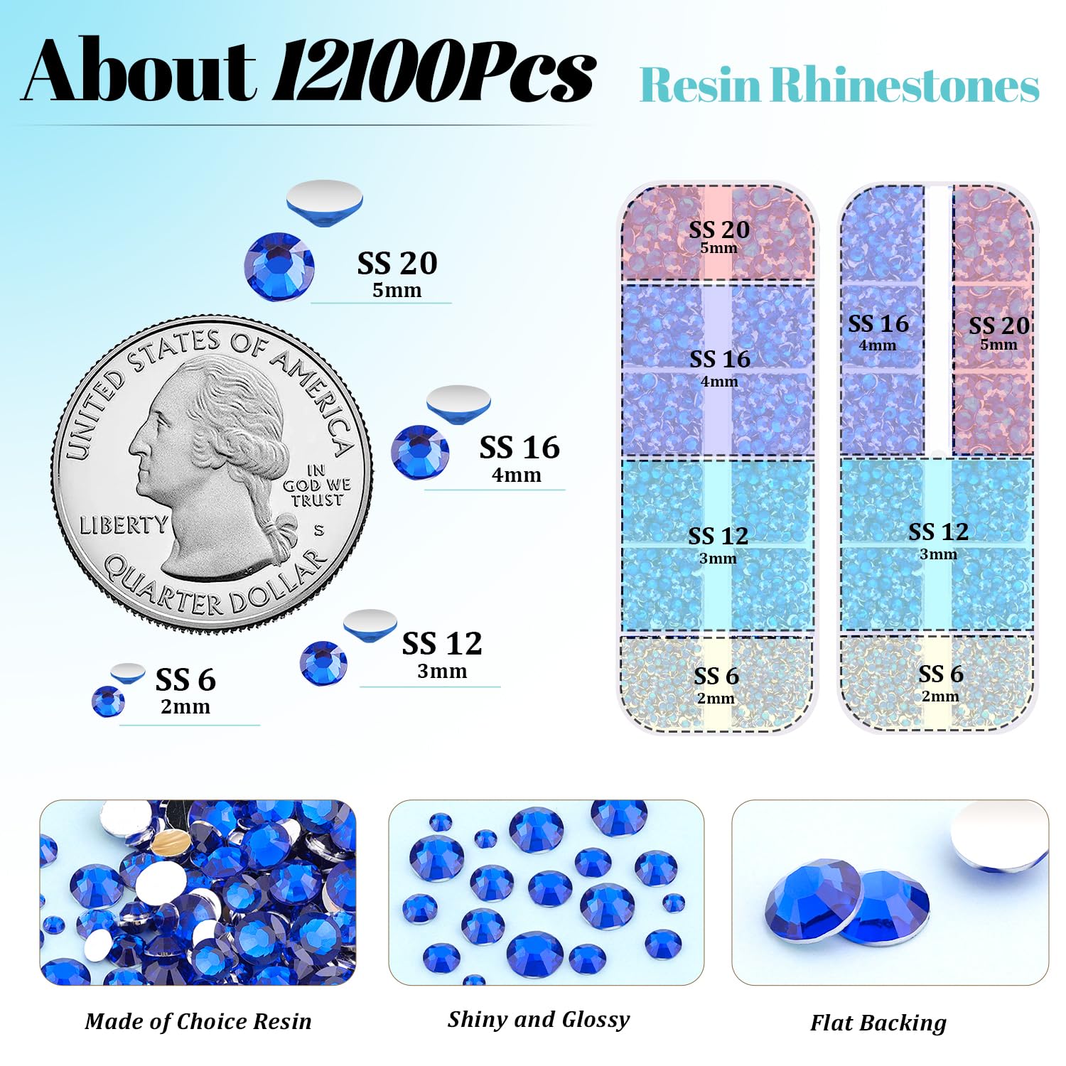 TINKRSTUFF royal blue 3mm flatback rhinestones on grid, perfect for nail art.