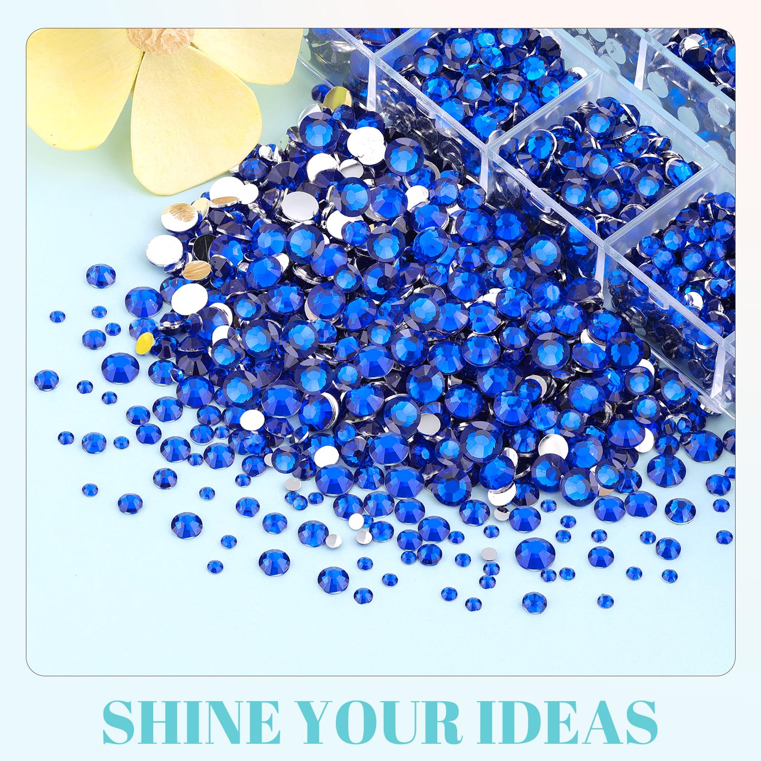TINKRSTUFF royal blue 4mm flatback rhinestones on grid, adds sparkle to crafts.