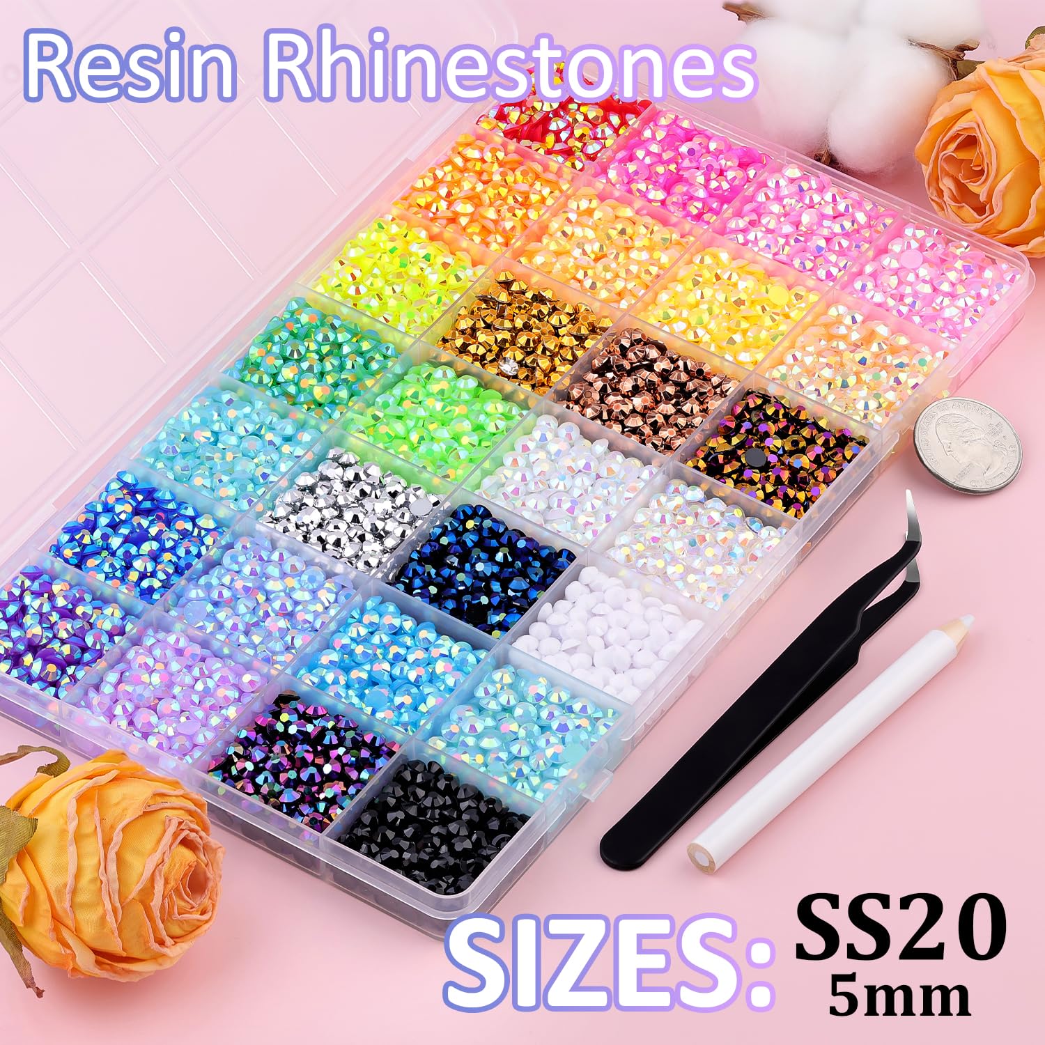TINKRSTUFF tweezers and pickup pen for precise rhinestone placement.