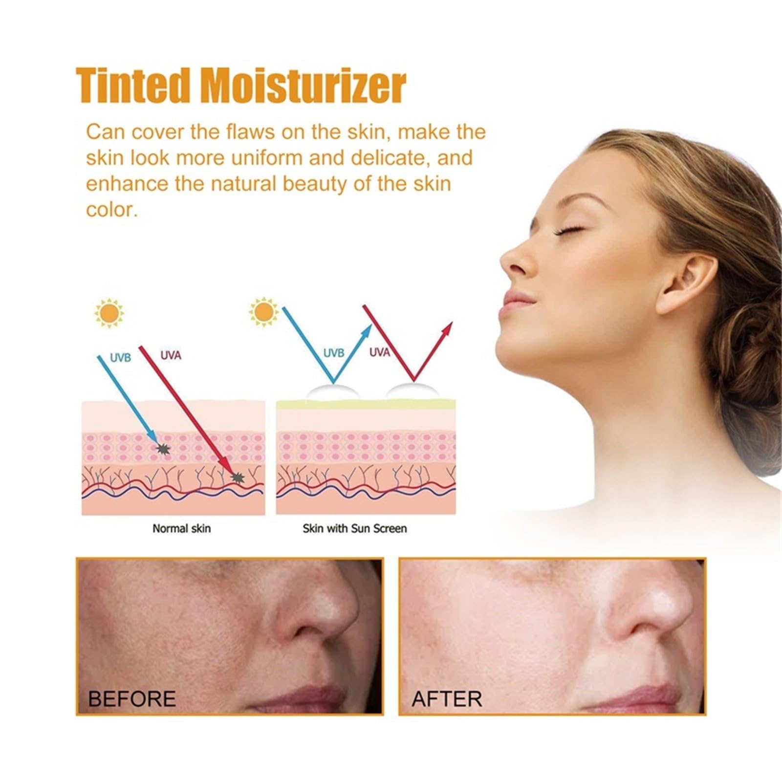 Tinted sunscreen moisture benefits hydrated skin throughout the day.
