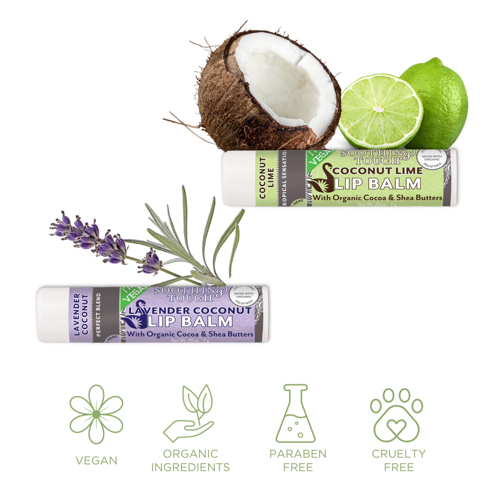TINY SEED Coconut Lime lip balm tube; tropical freshness and smooth lips