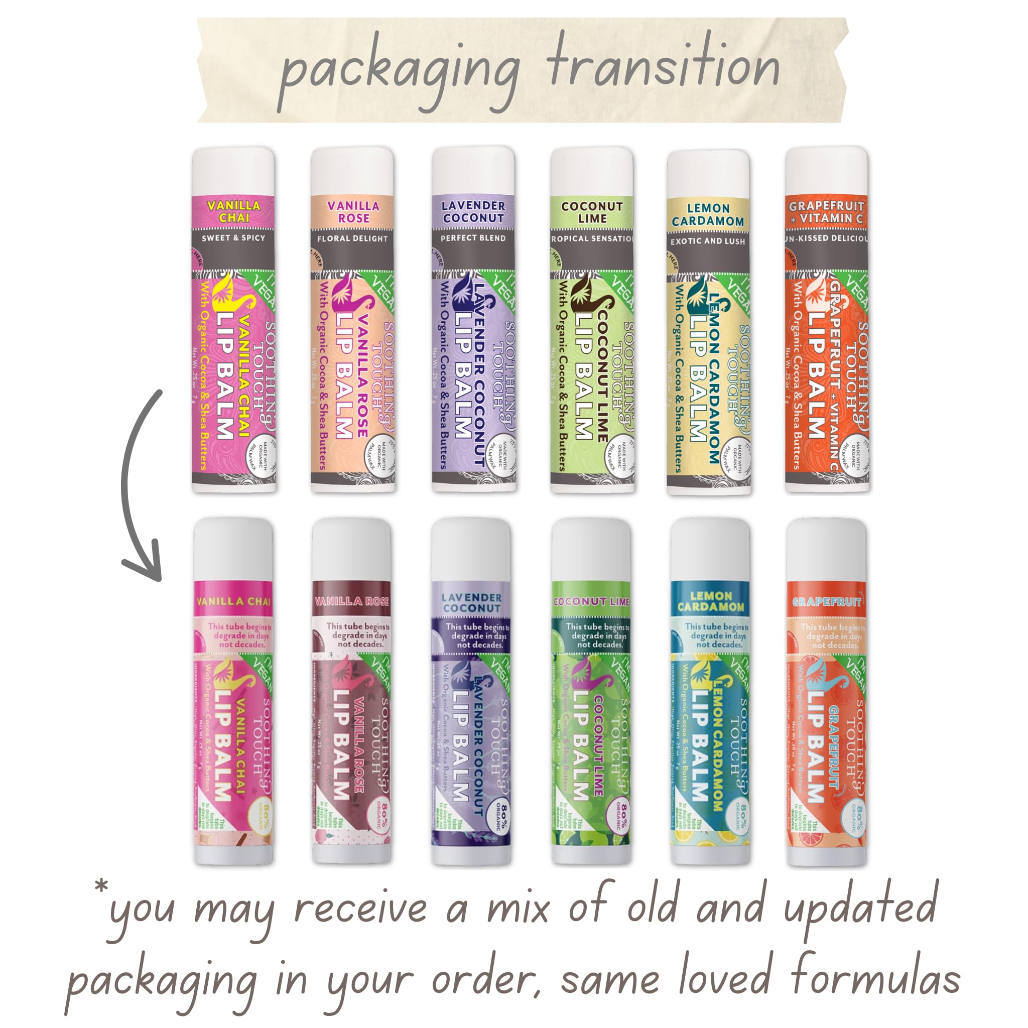 TINY SEED Vanilla Chai lip balm tube; warm-spice aroma with daily conditioning