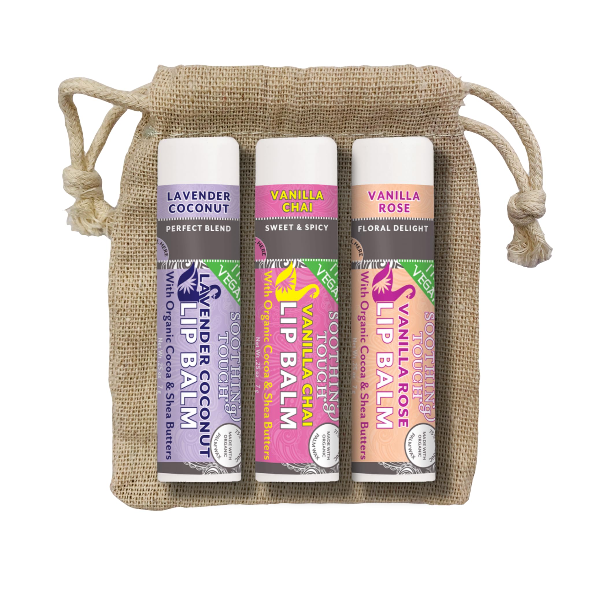 Tiny Seed lip balm set on a gift-ready display