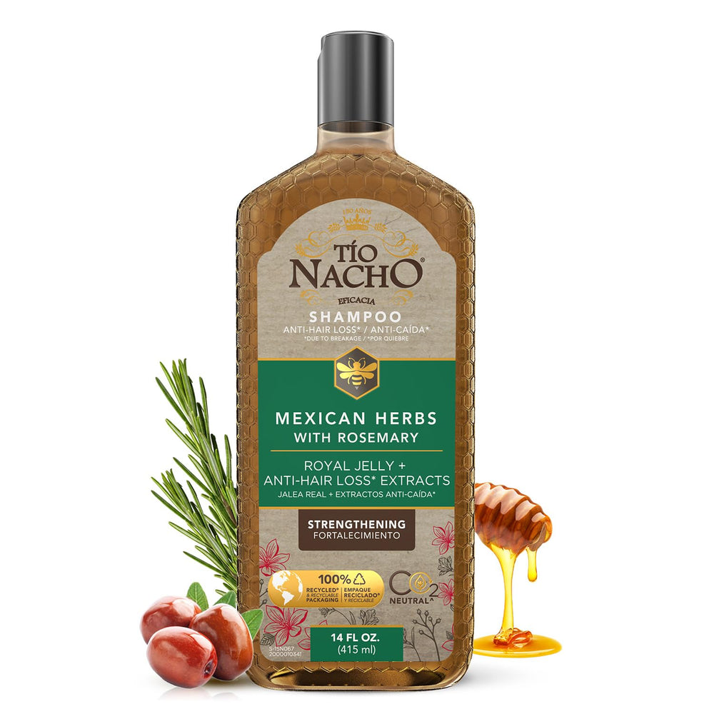 Tio Nacho Mexican Herbs Shampoo bottle pour shows easy use