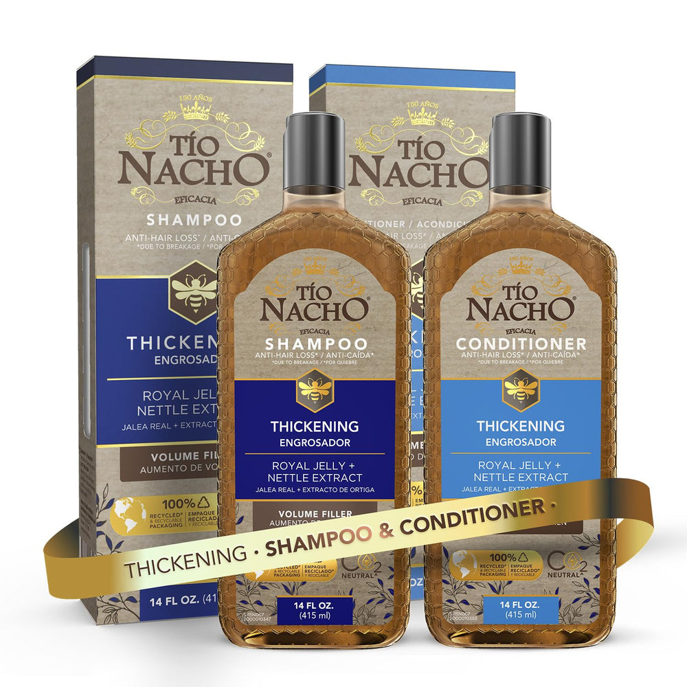 Tio Nacho thickening shampoo bottle pour shows easy daily use for fuller hair.