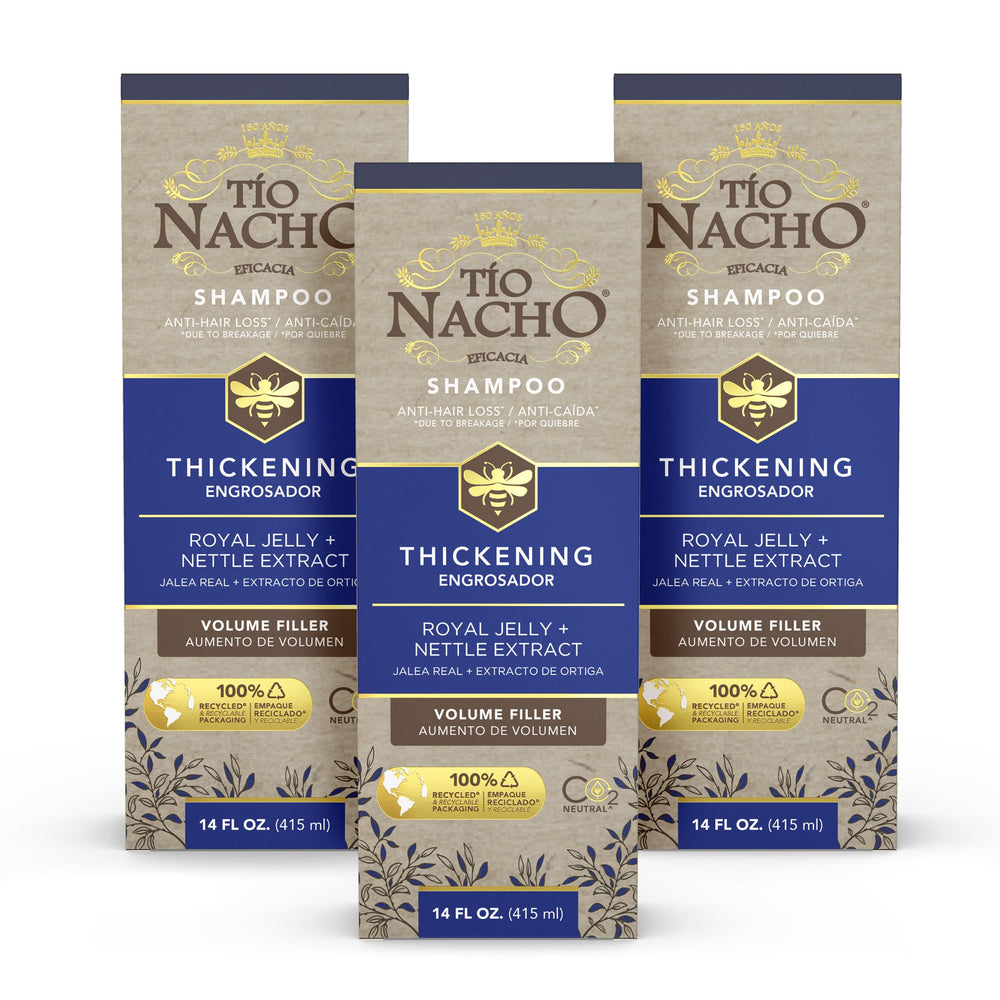 Tio Nacho Thickening Shampoo bottle shows a volumizing formula for thinning hair.