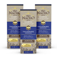 Tio Nacho Thickening Shampoo bottle shows a volumizing formula for thinning hair.