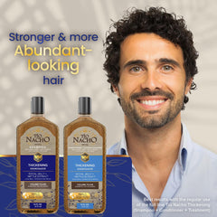 Tio Nacho shampoo lather shot highlights cleansing and hair-thickening action.