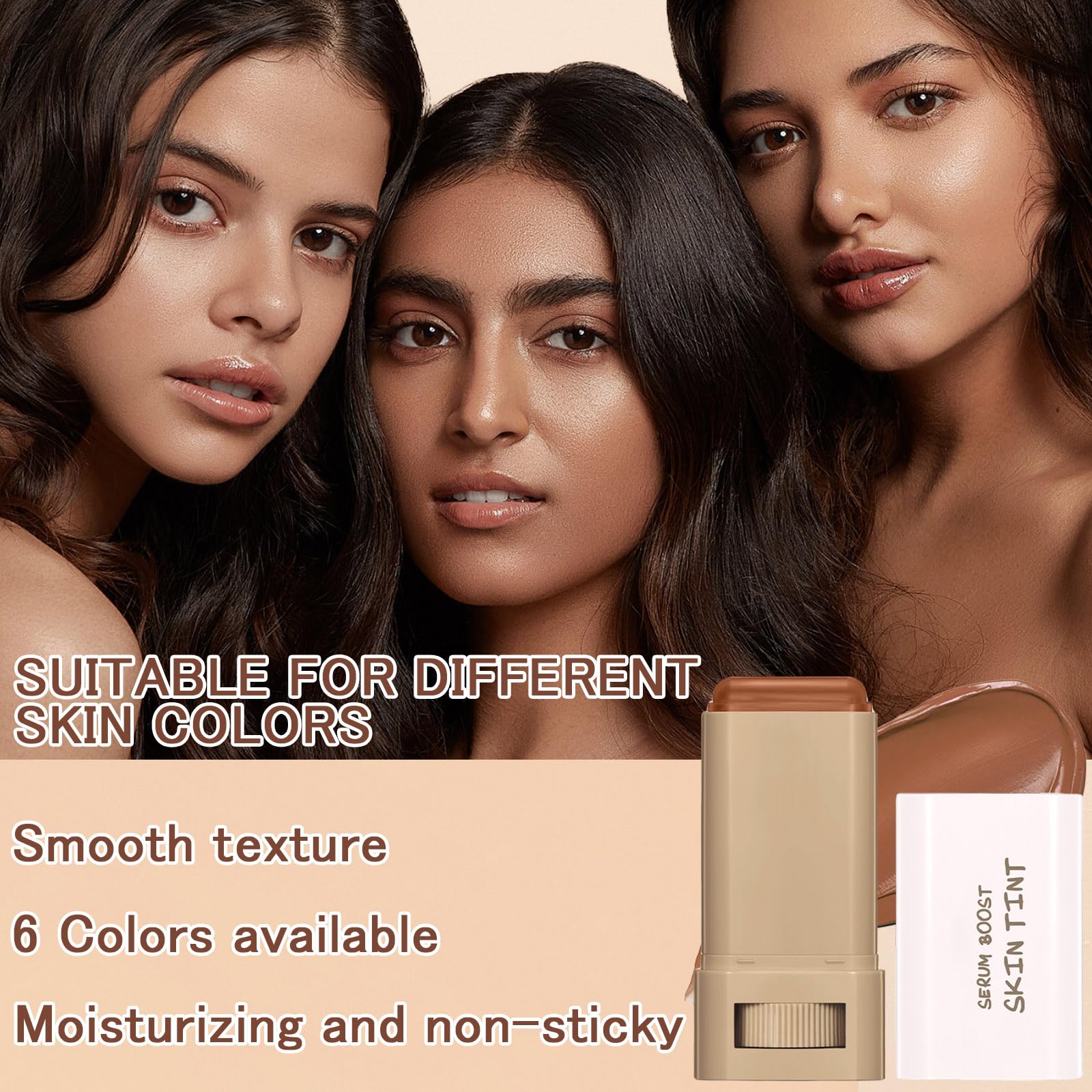 TIRDET tinted moisturizer stick being applied to the face for even tone.